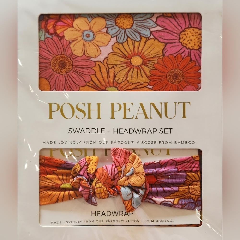 New Posh Peanut | Meadow Infant Swaddle & Headwrap Set